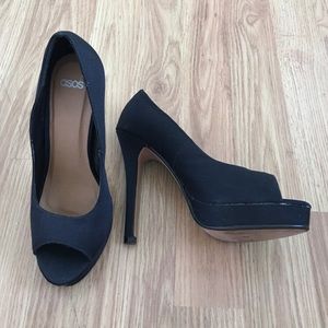 ASOS black open toe pumps