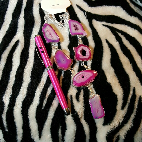 DRUSY AGATE+DRUSY DRUZY SILVER NECKLACE 19 1/2" - Picture 2 of 4