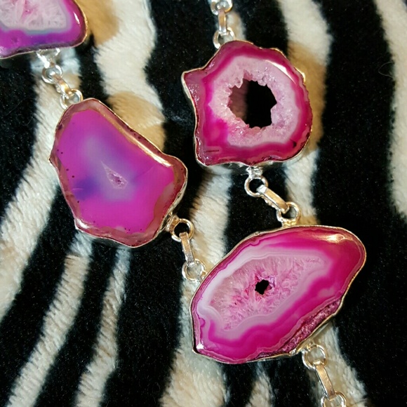 DRUSY AGATE+DRUSY DRUZY SILVER NECKLACE 19 1/2" - Picture 3 of 4