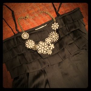 Esley Black Satiny Pleated Bubble Dress