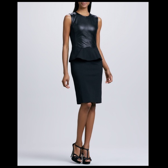 Raoul Black Peplum Dress with Paneled Leather