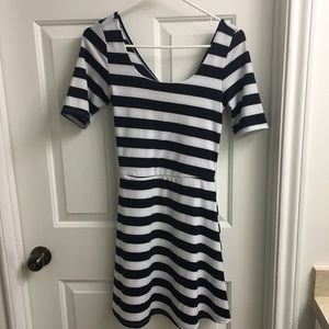 navy blue and white stripped dress