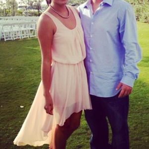 Flowy light pink "high-low" midi dress