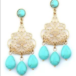 Filigree Gold Earrings with Turquoise Drop