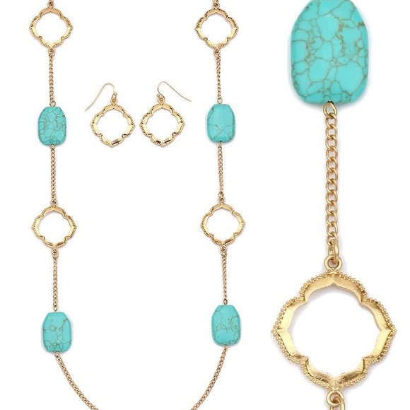 Turquoise and Gold 24" Necklace Set