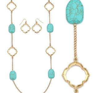 Turquoise and Gold 24" Necklace Set