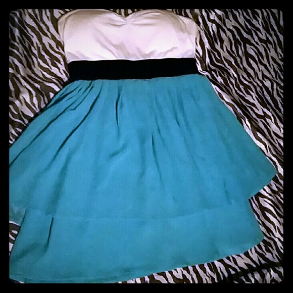 strapless white and teal dress priice reducedd