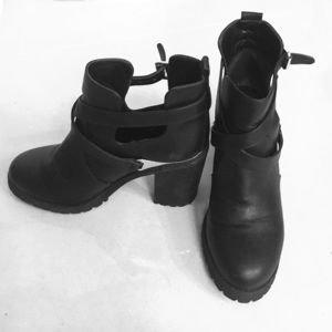 Black leather ankle boots