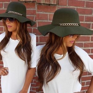 Olive green wool chain floppy hat