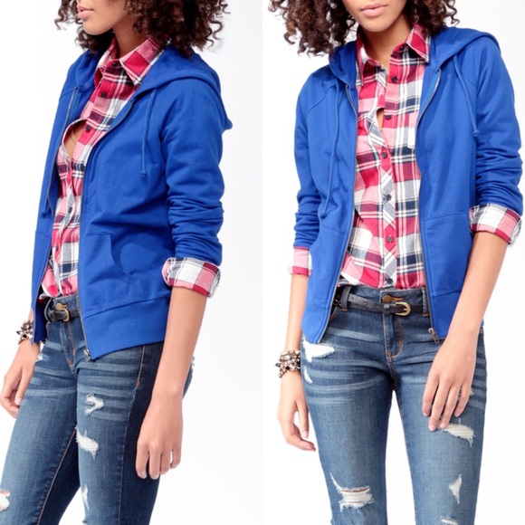 Blue Flannel Hood Zip Up