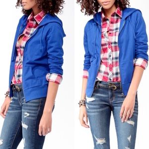 Blue Flannel Hood Zip Up