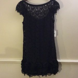 Jessica Simpson black lace and feather dress