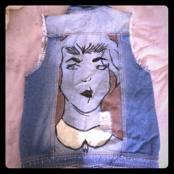 Custom painted denim vest