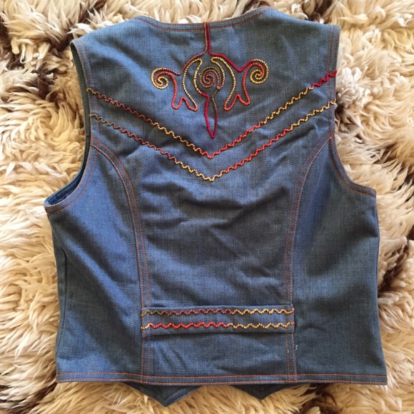 Vintage Chambray Embroidered Bell Bottoms and Vest - Picture 2 of 4