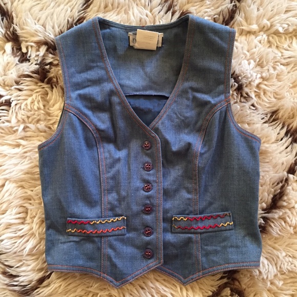 Vintage Chambray Embroidered Bell Bottoms and Vest - Picture 3 of 4