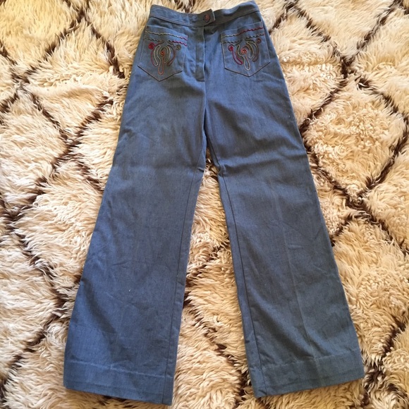 Vintage Chambray Embroidered Bell Bottoms and Vest - Picture 4 of 4