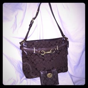 COACH Signature Hampton Canvas Hobo Bag w/ Wallet