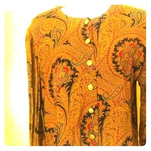 Paisley Button Down Blouse With Gold Buttons