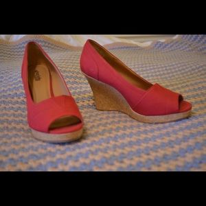 Red Cork Wedge Heels