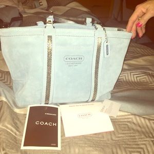 Baby blue Suede Coach Tote NEVER USED