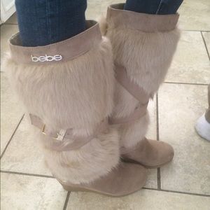 BEBE Faux Fur Wedge  Boots