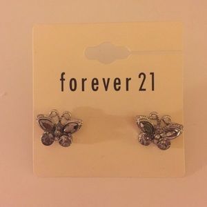 Silver crystal butterfly earrings