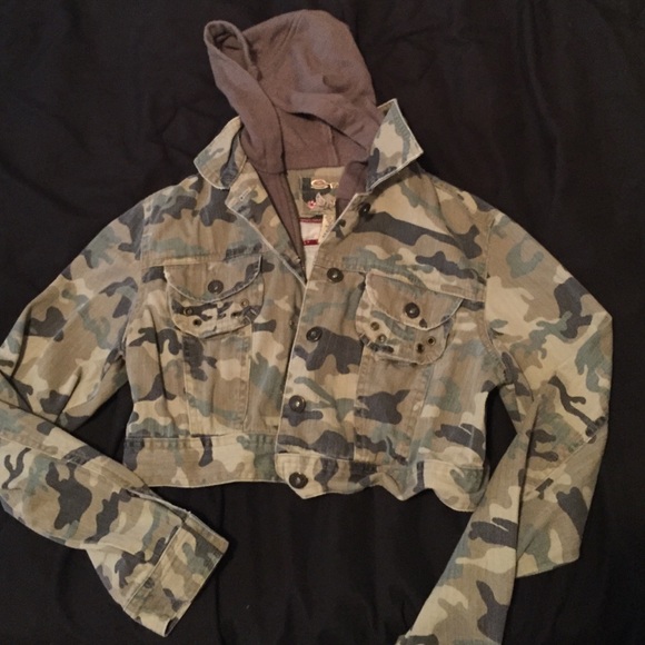 Army cropped hoodie Jean jacket