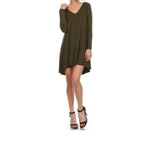 Casual Flare Curve Hem Dress Olive  M