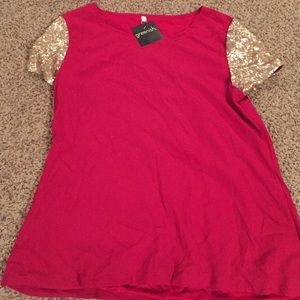 Red with Gold sequin sleeves Top
