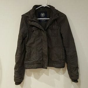 Gray Hooded Bomber Jacket