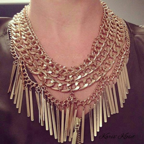 Jewelry | Fringe bib gold necklace - Picture 2 of 4