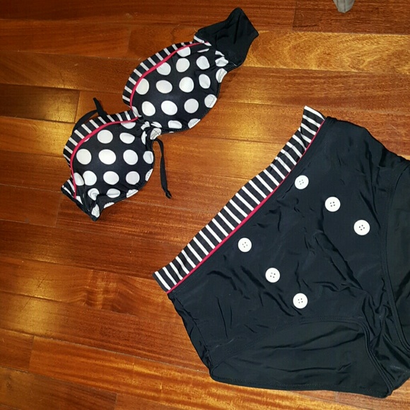 High waisted sailor style two piece bathing suit