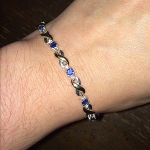 14 k gold, sterling silver, blue sapphire, CZ