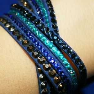 Blue leather wrap bracelet crystal w/ rhinestones Blue leather wrap bracelet crystal w/ rhinestones