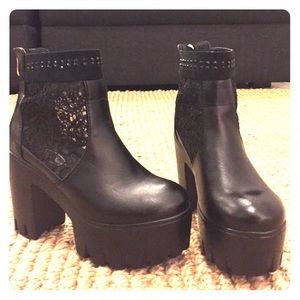 Platform Lace and Crystal detail Ankle Boots 6.5