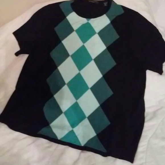 Valerie Stevens Black & Aqua Short Sleeve Sweater