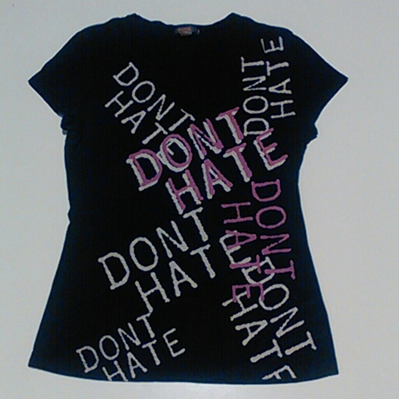 SoSik Other - Black, Pink & White "DON'T HATE" V-Cut Shirt