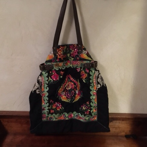 Large Anthropologie sequined embroidered tote