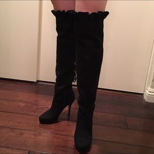Over the knee Black Suede RuffleBoot. 3 3/4" heel.
