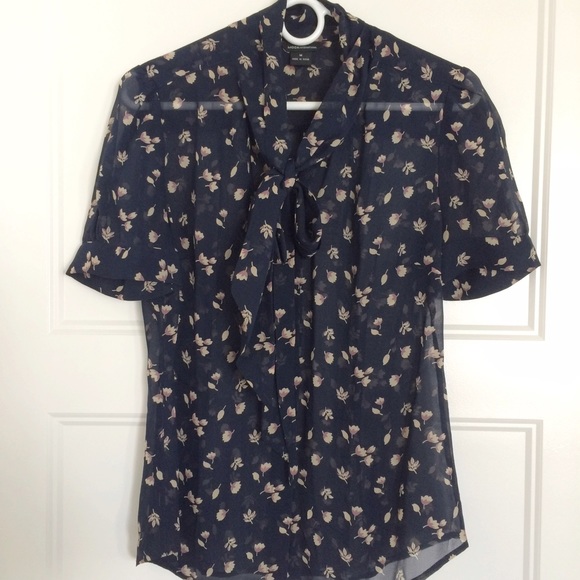 EUC Moda International Navy Blue Floral Blouse