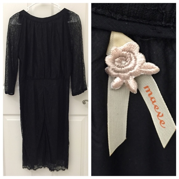 Anthropologie Black Lace Overlay Dress Silk Lining - Picture 2 of 4