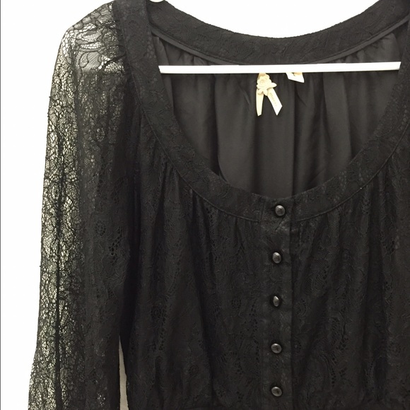 Anthropologie Black Lace Overlay Dress Silk Lining - Picture 3 of 4