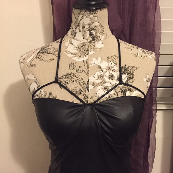 Faux Leather Criss Cross Crop Top