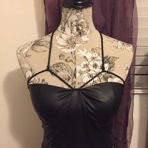 Faux Leather Criss Cross Crop Top