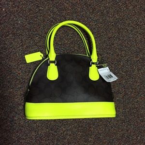 Brown-Neon Yellow COACH purse