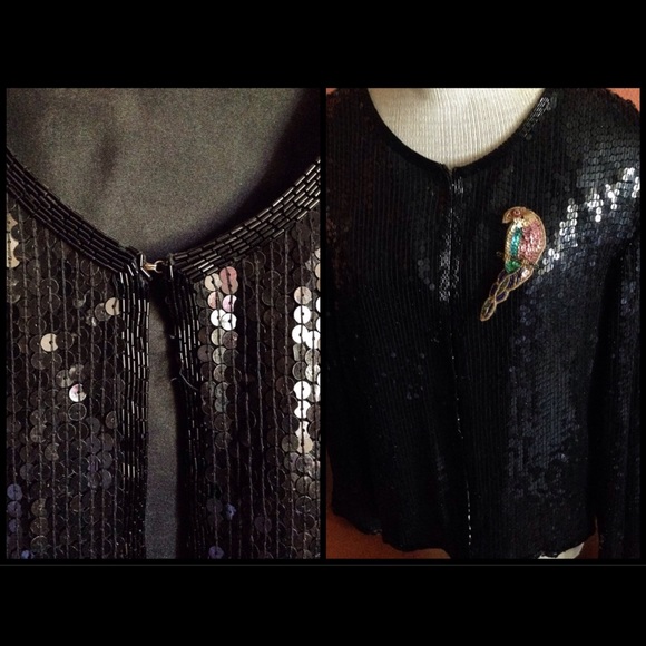 Vintage 1980s Jet Black Art Deco Evening Jacket - Picture 2 of 3