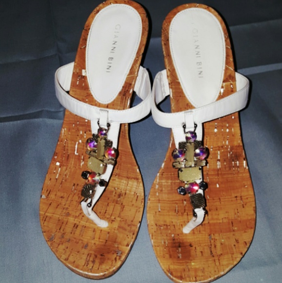 Embellished white wedges