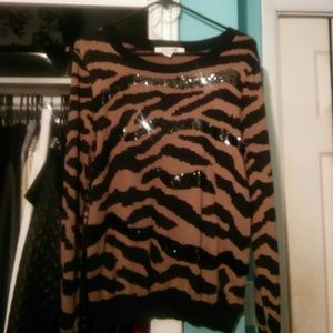 Brown/black striped sweater with sequins detail