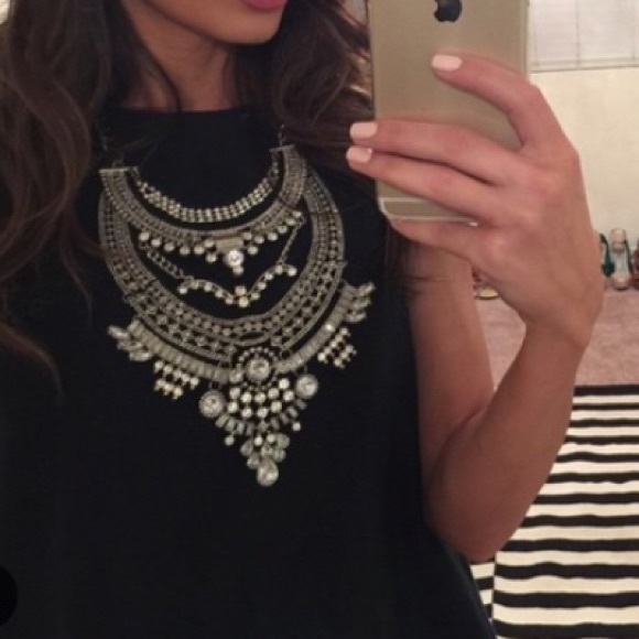 Statement necklace gold chunky bib collar stone - Picture 3 of 3