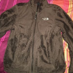 Brown fuzzy north face jacket